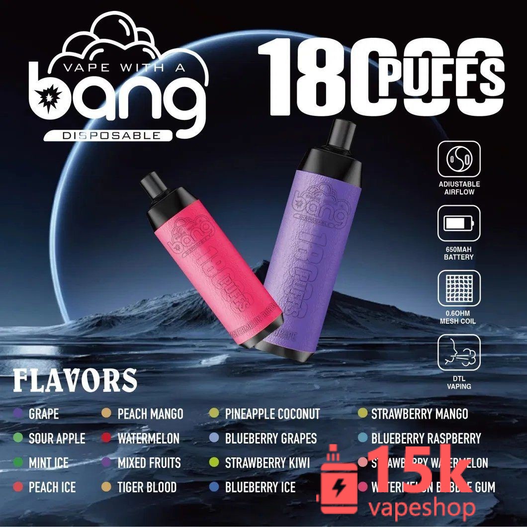 Bang 18000 Puffs Disposable E Cigarette, 25ml Juice, 550mAh, Rechargeable Type-C, Fruit Flavors