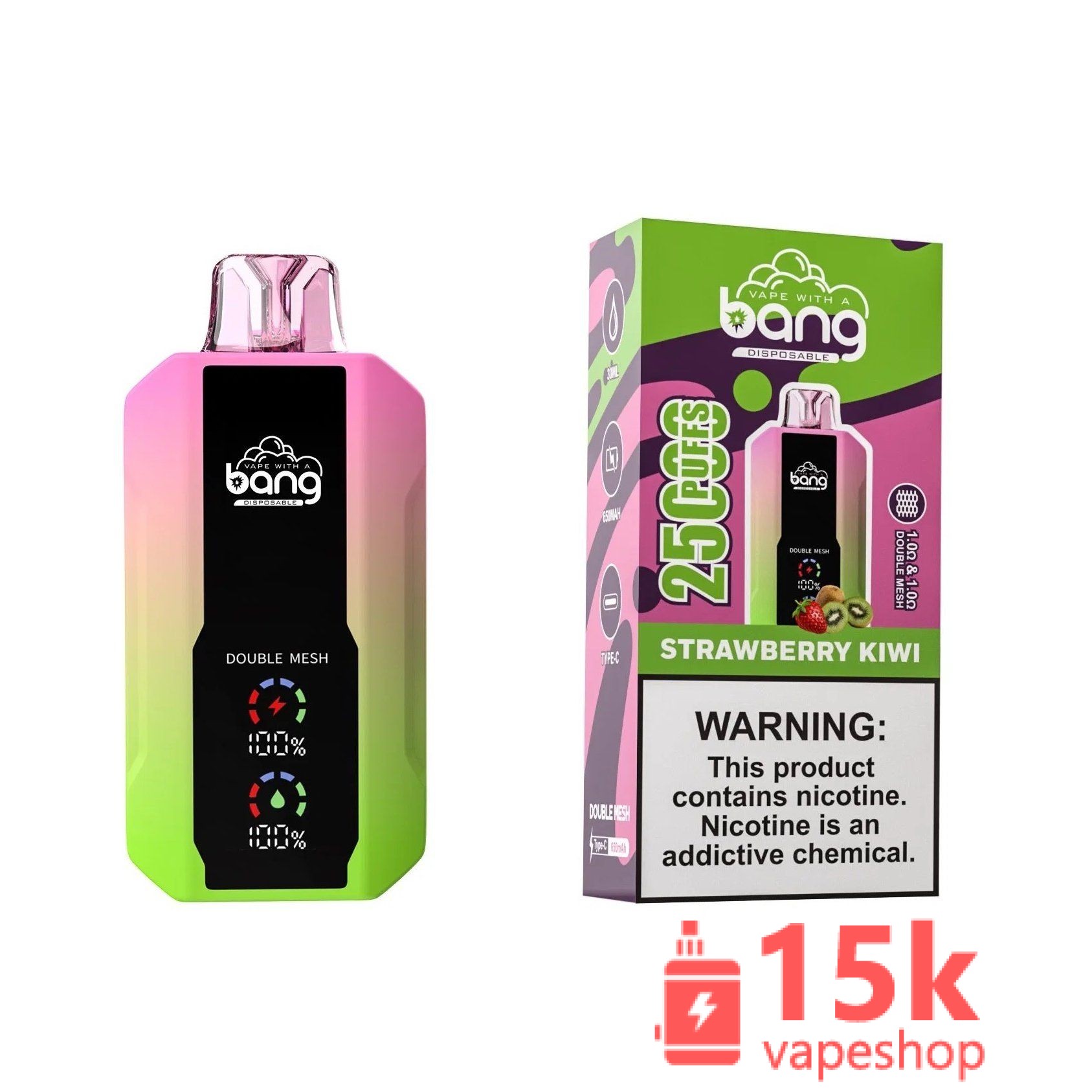 Bang 25000 Puffs Disposable Vape Pen Dual Tank & Mesh Coil, 30ml Capacity, 12 Flavors, CE Certified - 画像 (5)