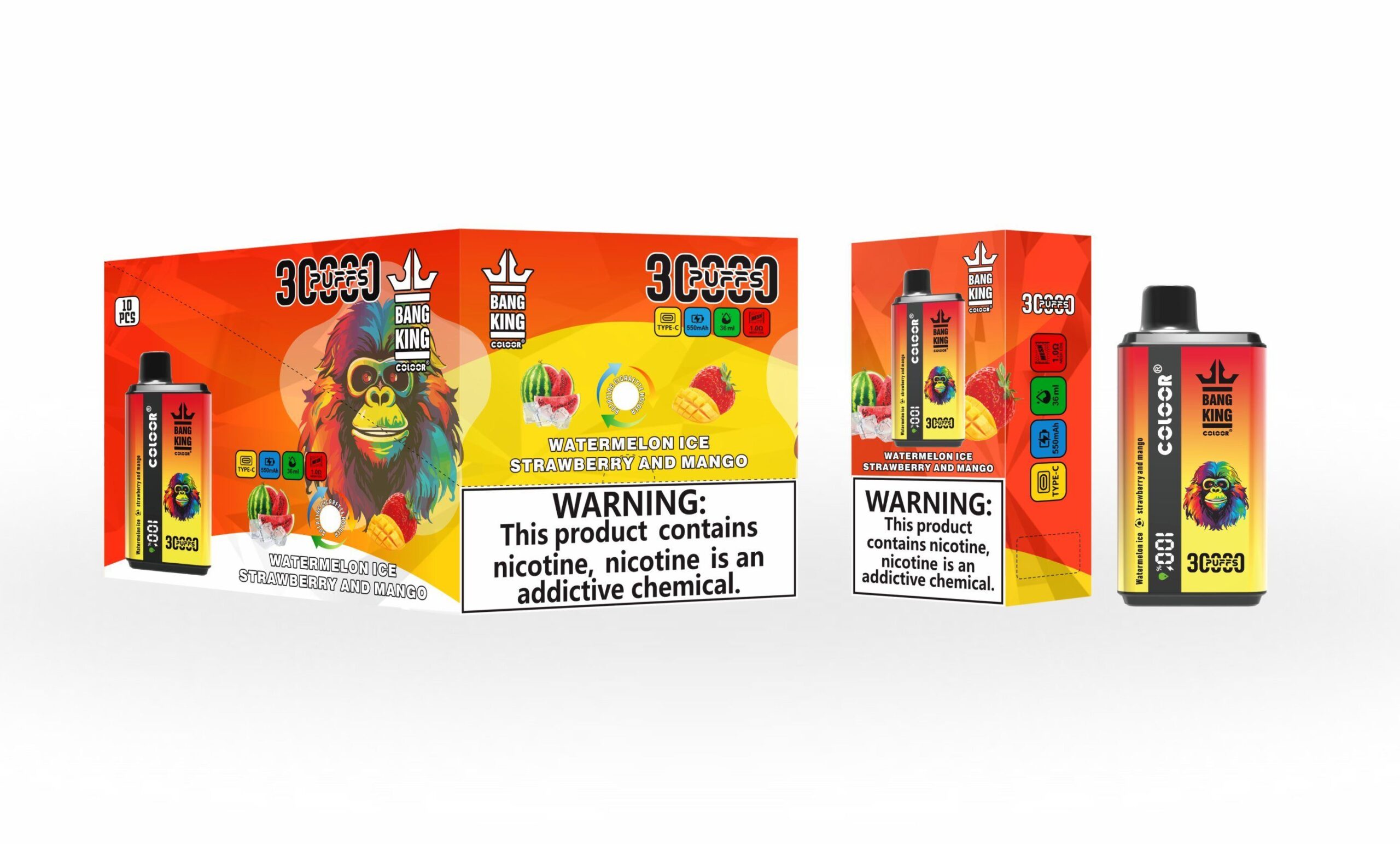 Bang 30000 Puffs Disposable Vape Pen Kit - Rechargeable, Dual Flavor, 36ml, 550mAh, Type C Charging - 画像 (2)