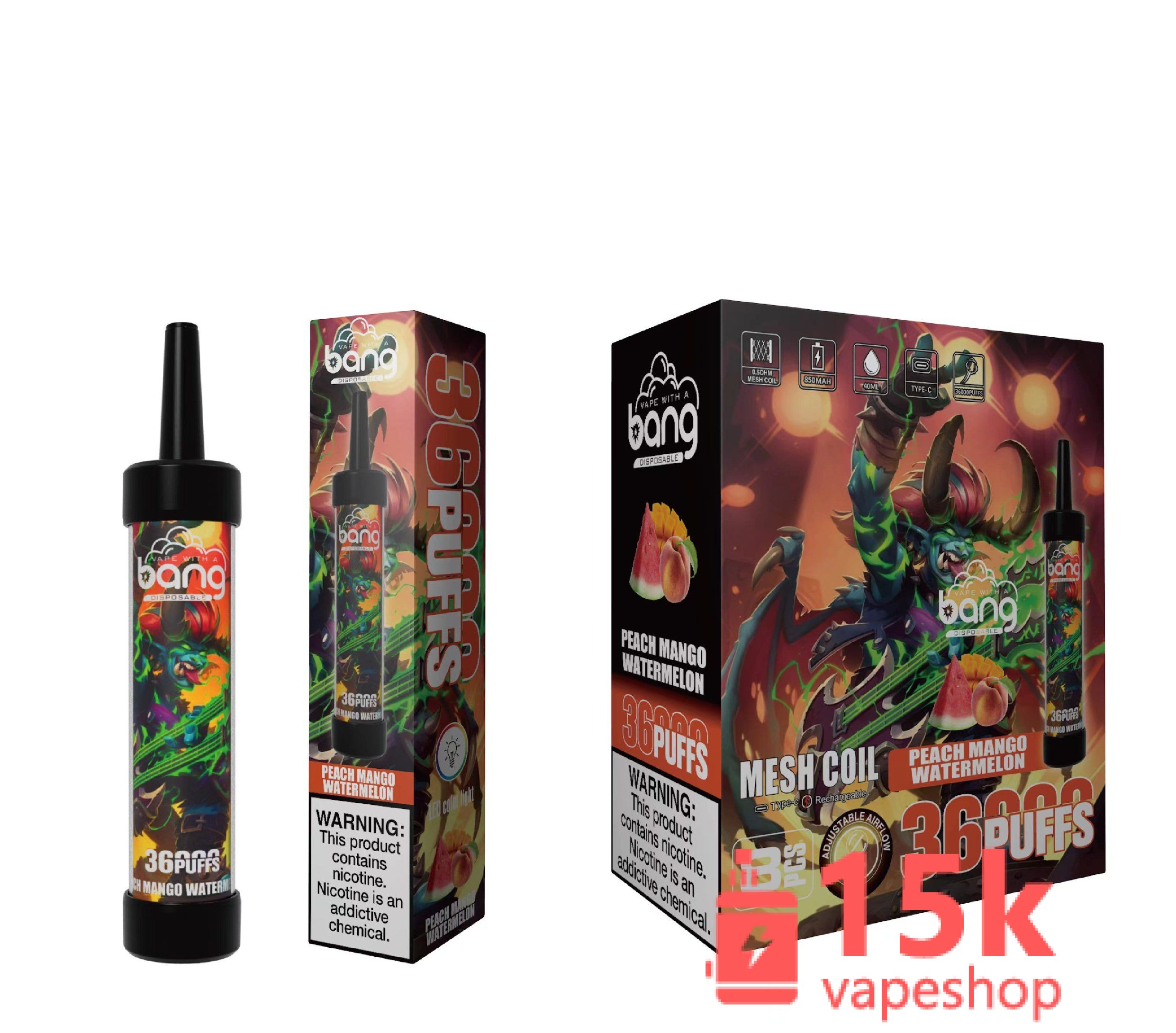 Bang 36000 Disposable Vape 550mAh Rechargeable E-Cigarette with Mesh Coil & Fruit Flavors - Kép 4