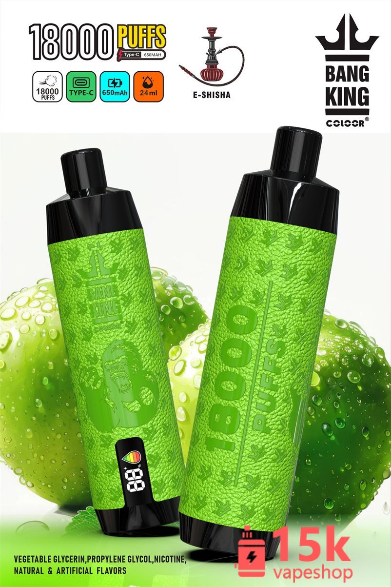 Bang King 18000 Puffs Disposable Vape 24ml E Liquid with Smart Screen, Mesh Coil, Tobacco Flavor - 画像 (2)