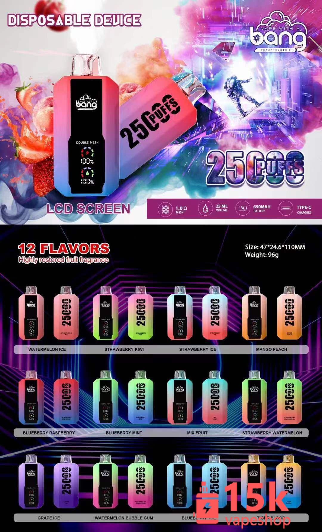 Bang King PRO 25000 Puffs Plus Disposable Vape - Customizable, 25ml E-Liquid, Rechargeable, Germany - 画像 (6)