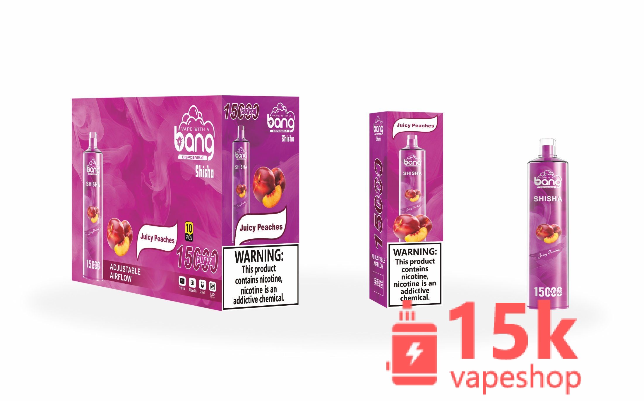 Bang Shisha 15000 Puff Vape - Wireless, Disposable, 20 Fruit Flavors, Europe Warehouse Stock - 画像 (6)