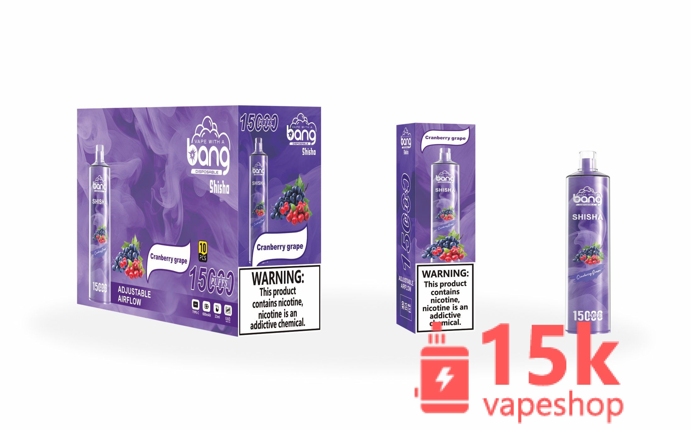 Bang Shisha 15000 Puff Vape - Wireless, Disposable, 20 Fruit Flavors, Europe Warehouse Stock - 画像 (2)