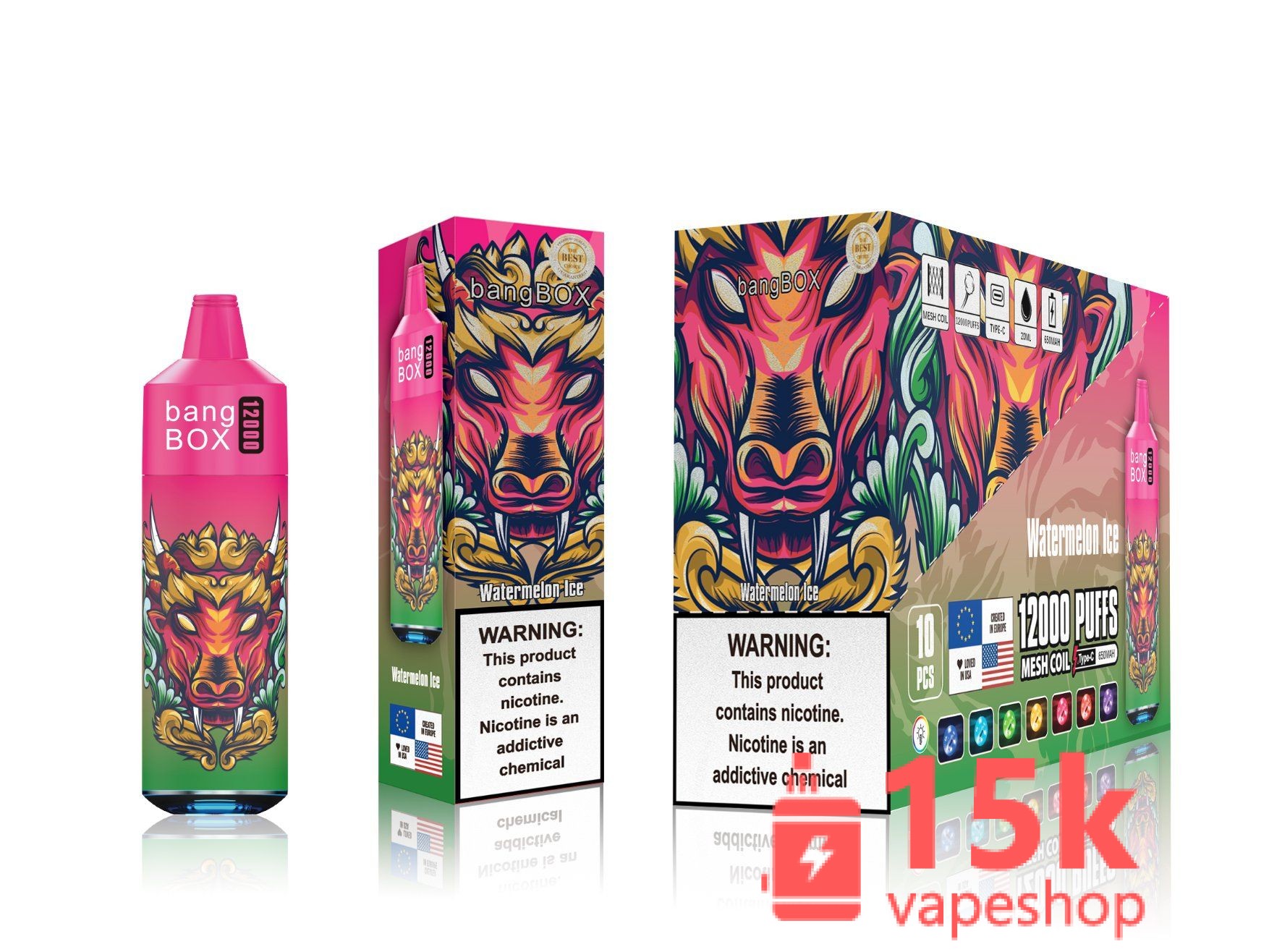 Bang Tornado 12000 Puff Disposable Vape - Quick Shipping, 12 Flavors, 550mAh, Wireless Charging - 画像 (3)