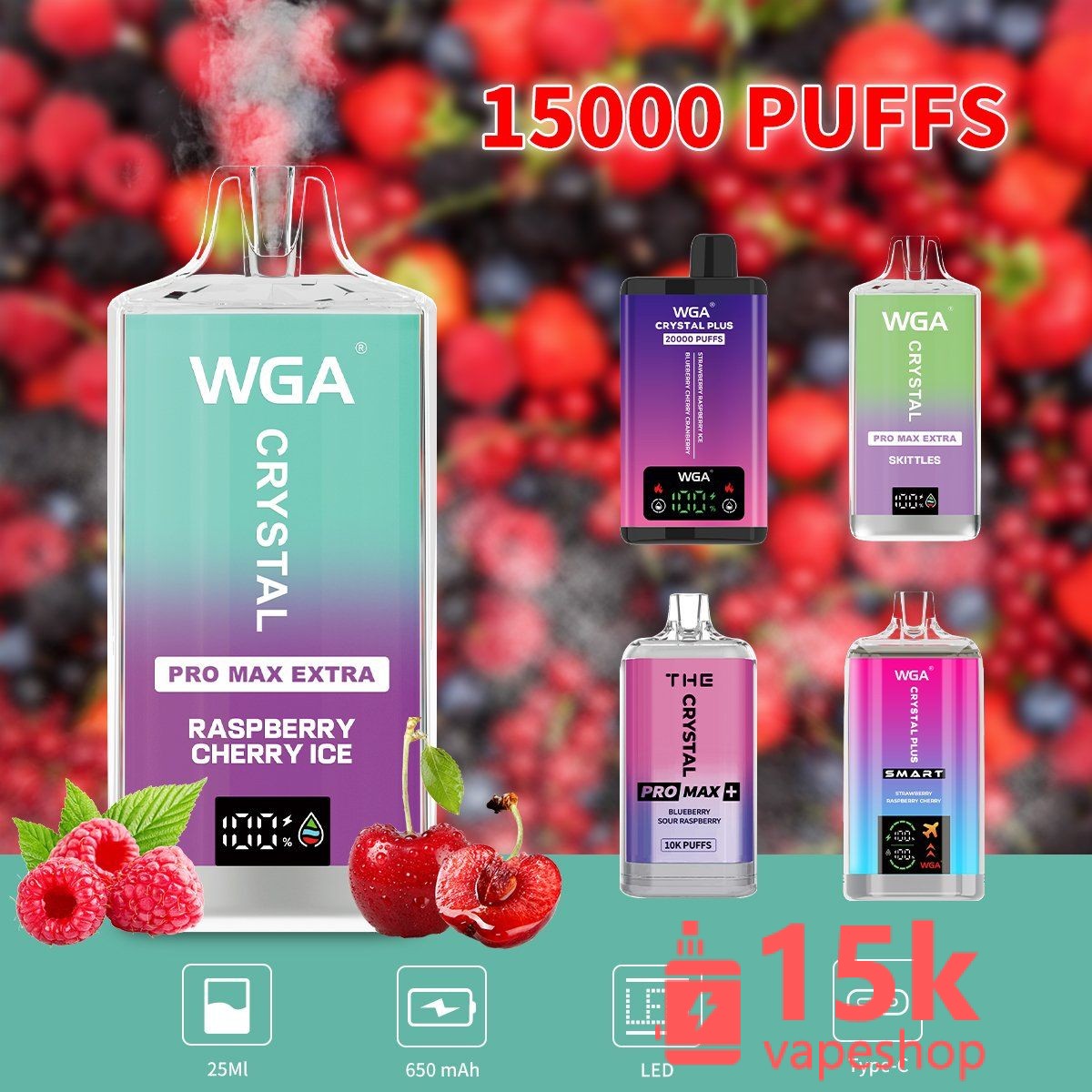 EU German Warehouse Wholesale Rechargeable Disposable WGA Vape 9000 Puff 9K Electronic Cigarette Fruit Flavors - 画像 (6)