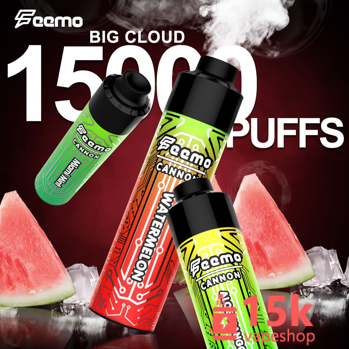 Feemo Cannon Disposable E-Cigarette 15000 Puffs 23ml E-Juice 0%-5% Nicotine Fruit Flavors Type-C Rechargeable - зображення 4