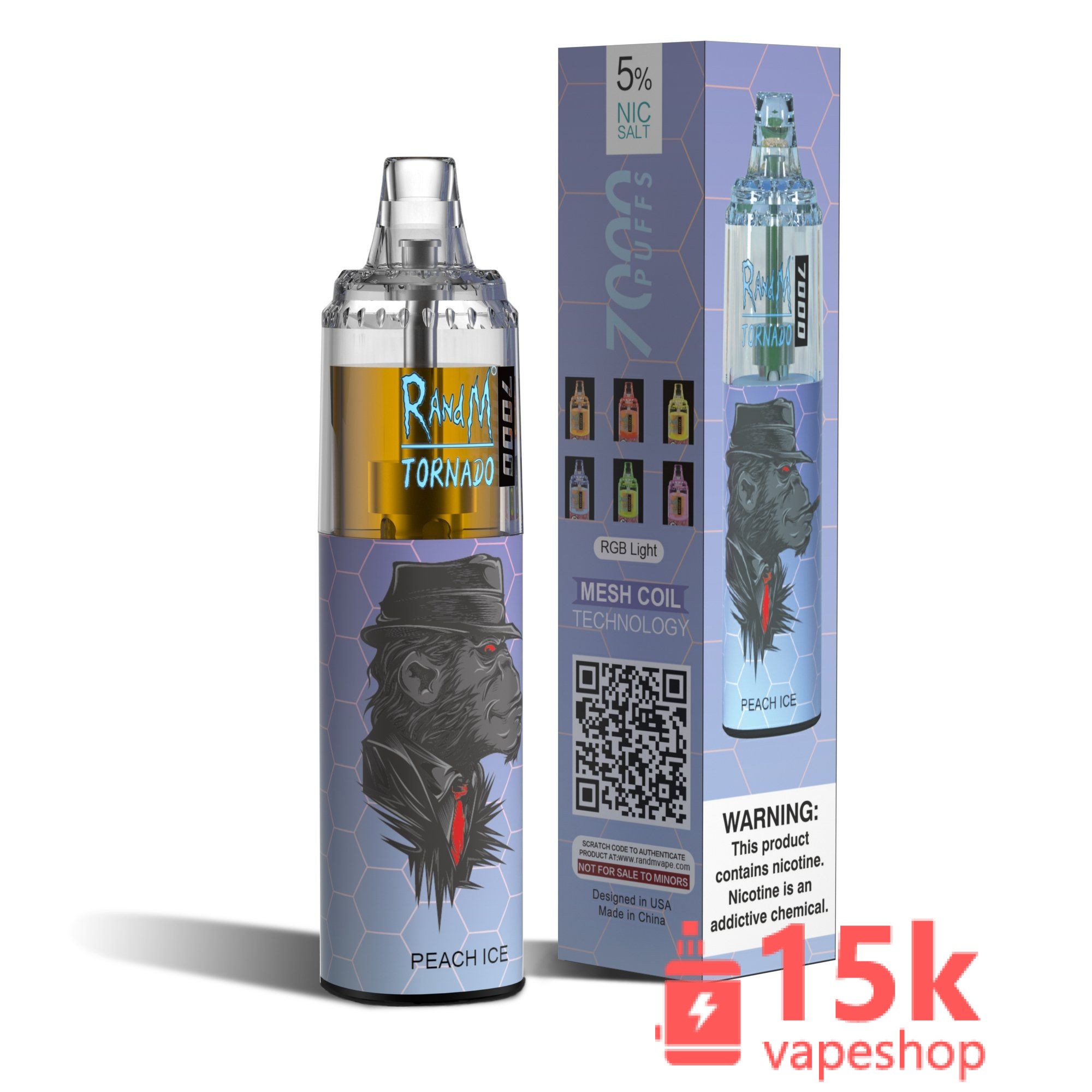 ⁦Fumot 14ml RandM Tornado 7000 Disposable Vaporizer - 7000 Puffs, 20 Flavors, Rechargeable Battery⁩ - الصورة ⁦5⁩