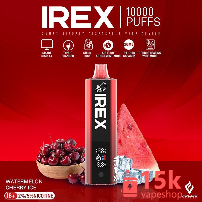 IREX 10000puff 使い捨てVAPE EGOデバイス デュアルフレーバー、20ml容量、650mAhバッテリー＆呼吸ライト付き