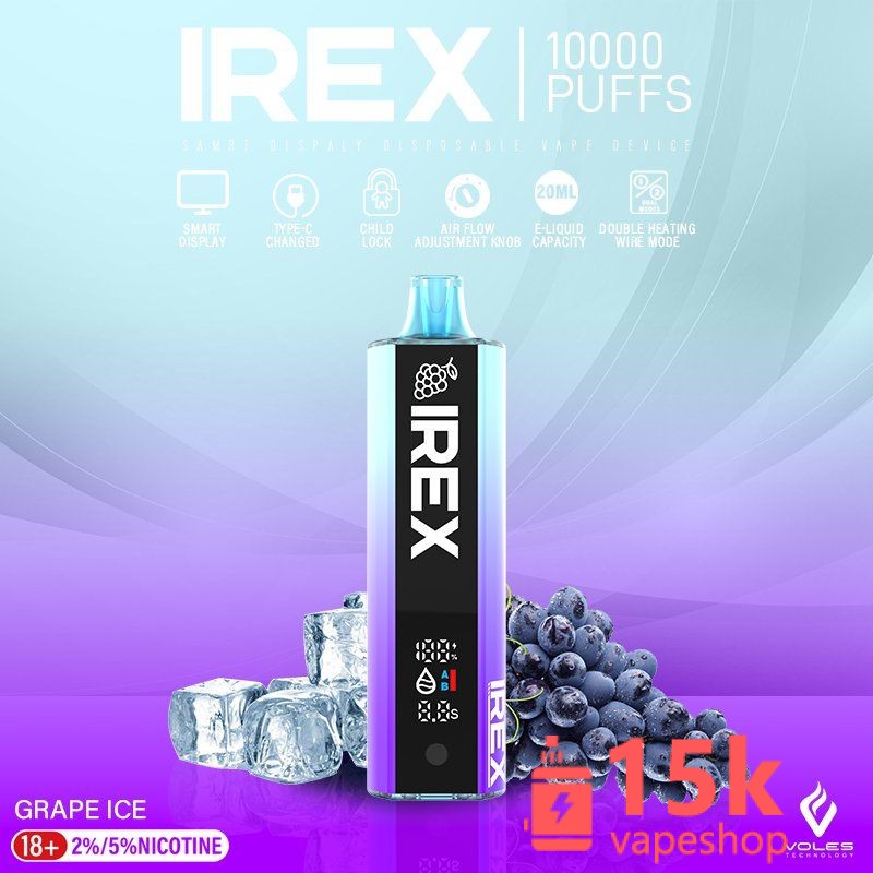 IREX 10000puff Disposable Vape EGO Device with Dual Flavors, 20ml Capacity, 650mAh Battery & Breathing Light - 画像 (2)
