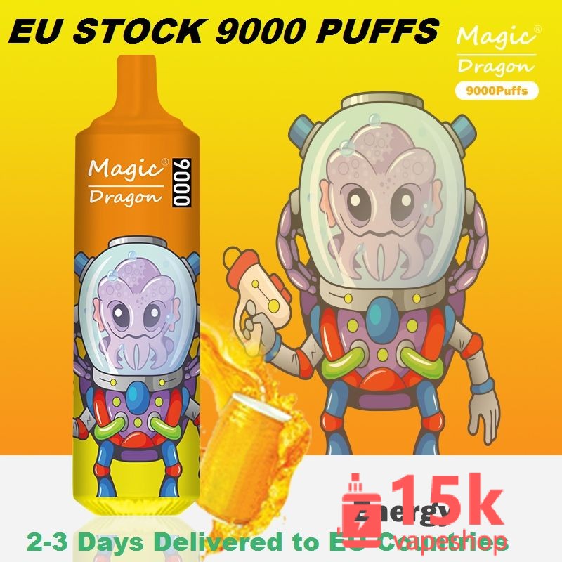 Komodo Magic Dragon 9000 Puffs 使い捨てVAPEペン-18mlリキッド、タイプC充電式、RGBライト、10フレーバー
