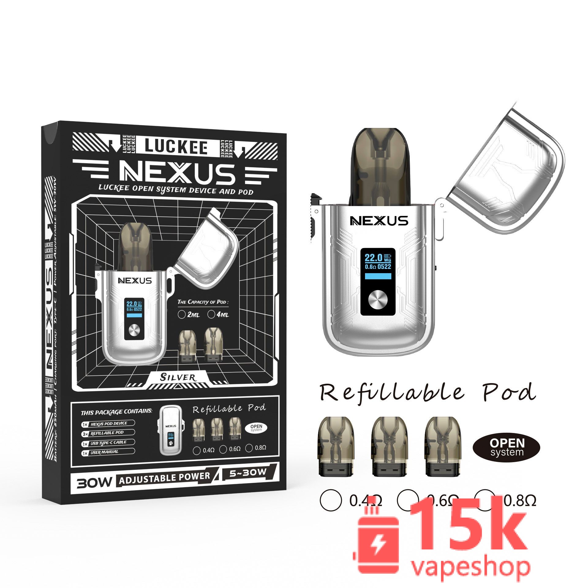 NEXUS Refillable Pod System Vape, 850mAh, Mesh Coil, 600 Puffs, OEM Available | Wholesale - Billede 2