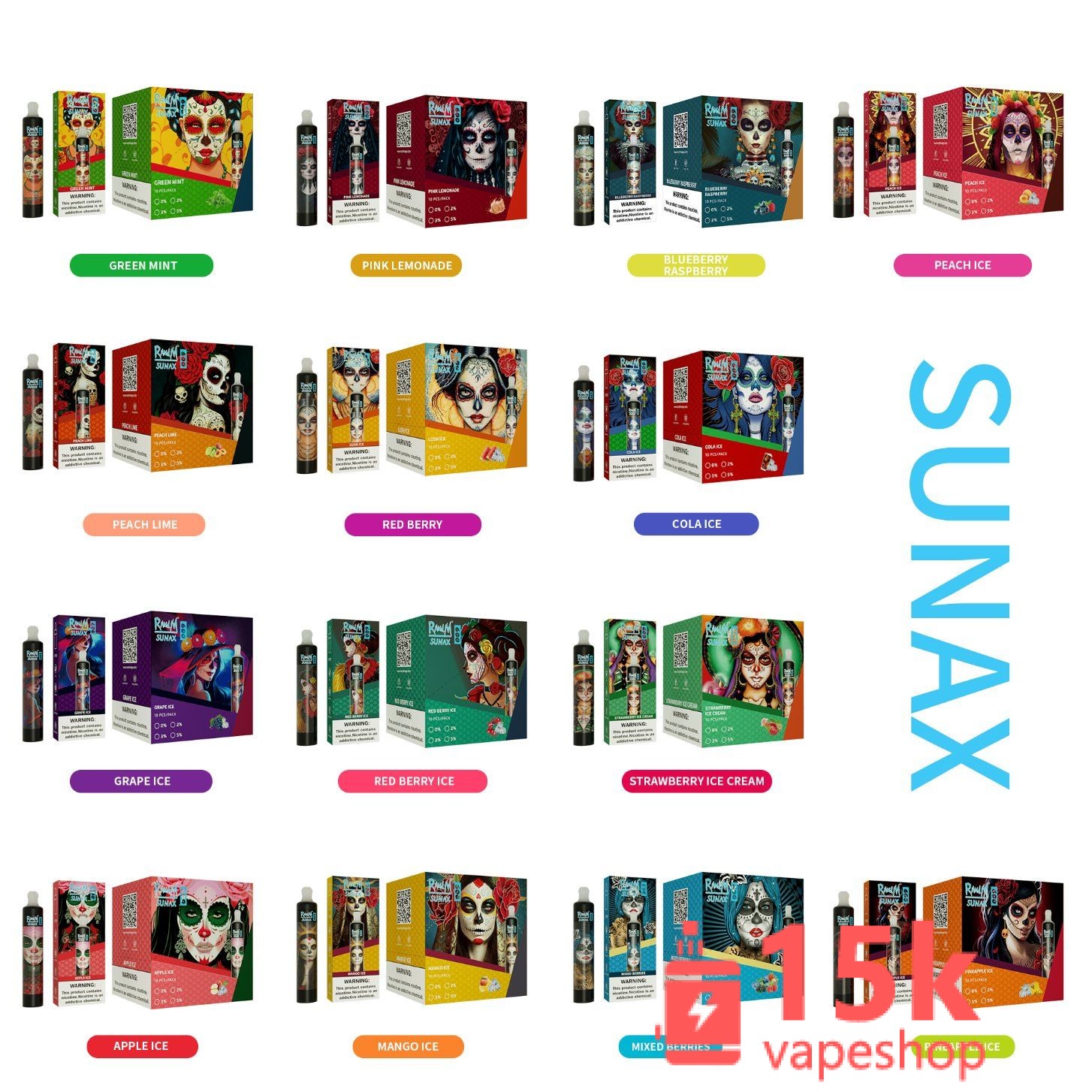 Randm Sunax 600 Puffs Disposable Vape Pod System - 14 Flavors, 0-5% Nicotine, OEM Supported