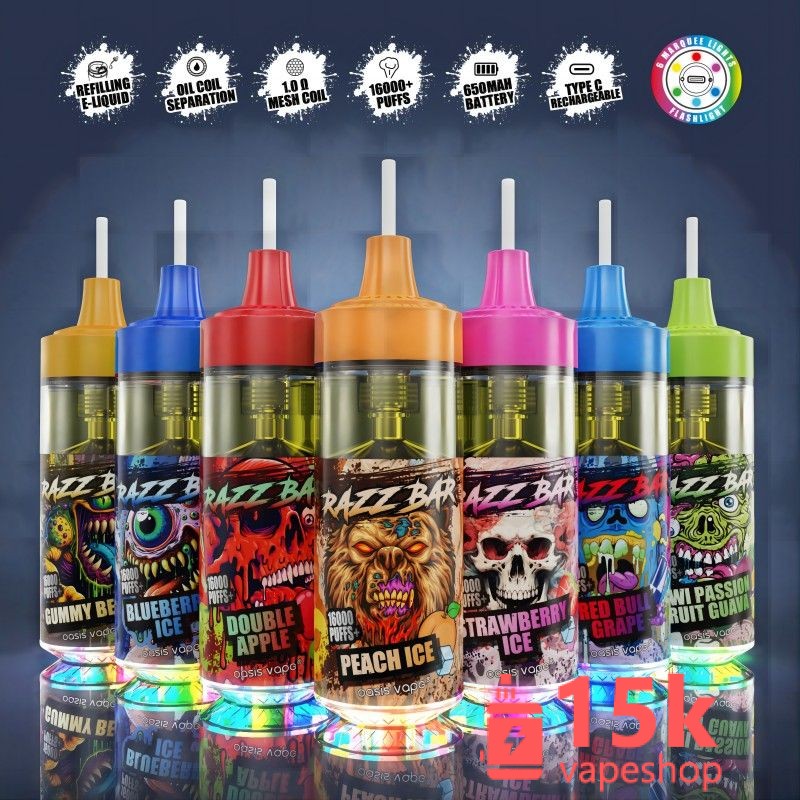 Razz Bar 16000 Puff Disposable Vape - EU Warehouse, Fast Shipping, Fruit Flavors, CE Certified - 画像 (2)