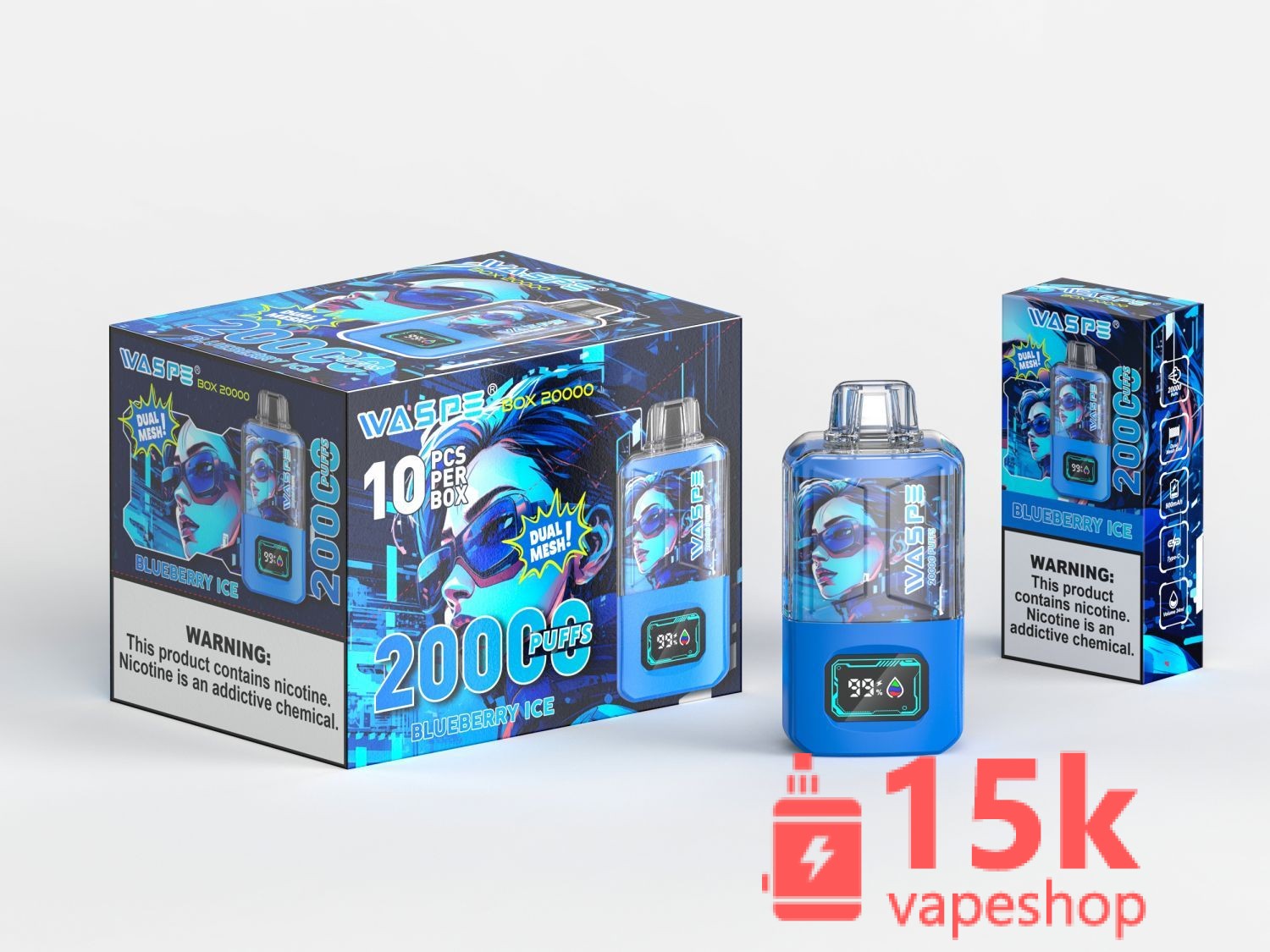 Waspe 20000 Puffs Disposable Vape with LCD Screen, Dual Mesh & Fruit Flavors - Wholesale Electronic Cigarettes - 画像 (5)