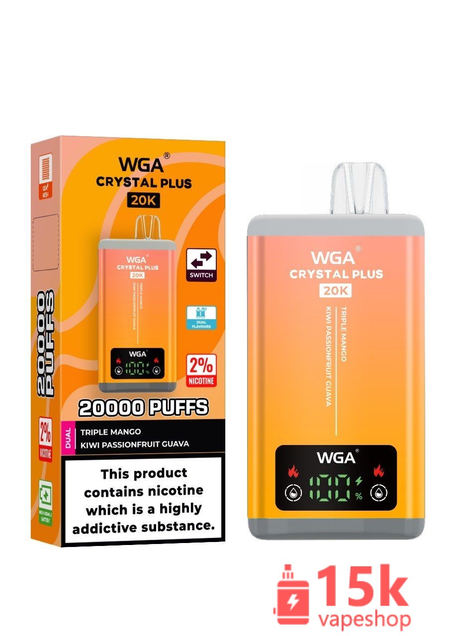 WGA Crystal 20K Disposable Vape 15000 Puffs Mesh Coil E-Cigarette 18ml Fruit Flavor Rechargeable - 画像 (4)