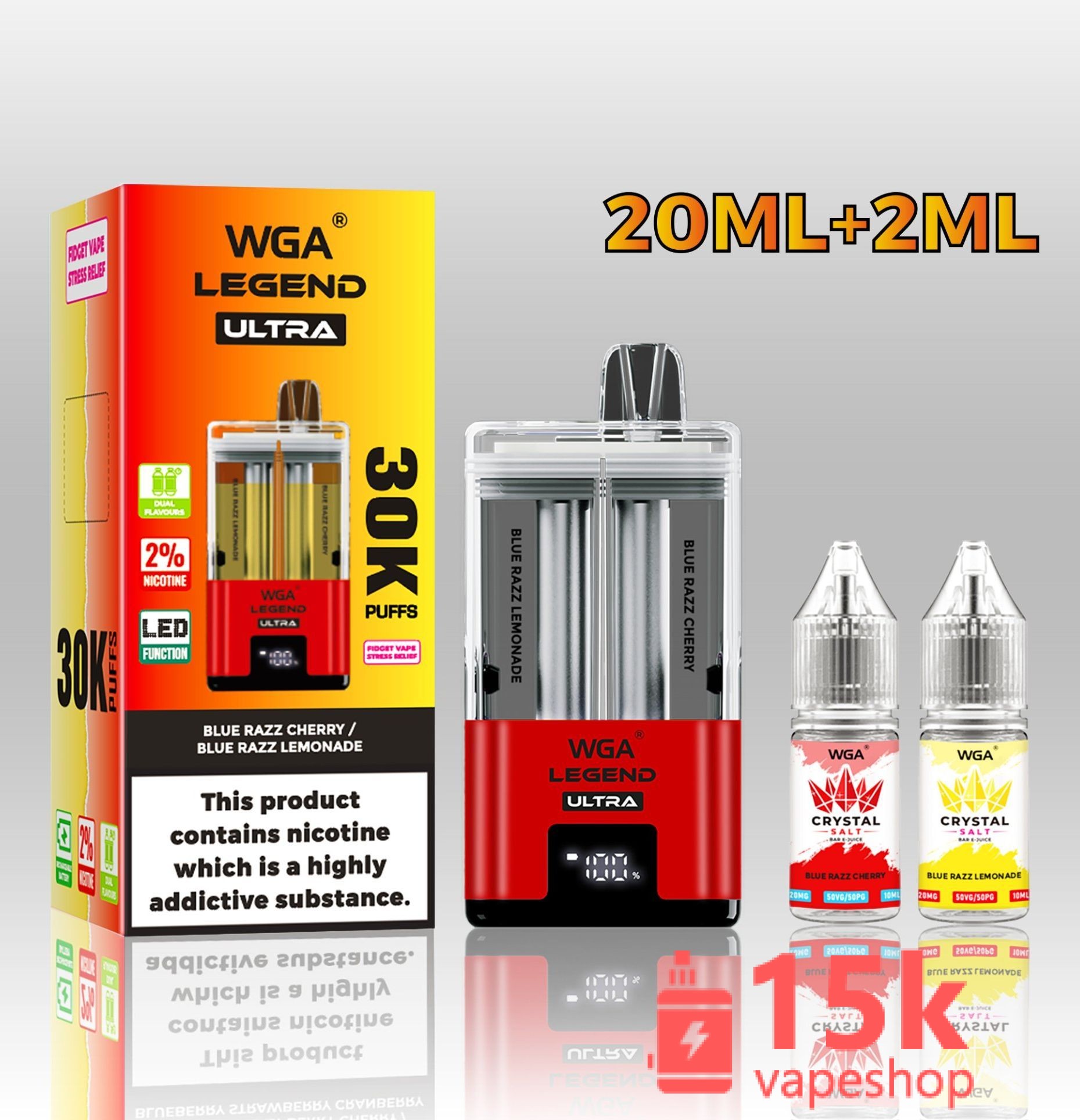 WGA Crystal 30000 Puffs Disposable Vape Wholesale - EU Warehouse, Dual Flavour, Type-C Charging