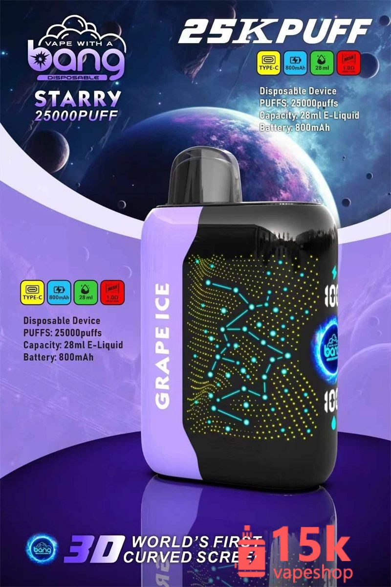 Wholesale Bang Starry 25000 Puffs Vape Pod with 3D Curved Screen, 28ml Capacity, & Mesh Coil – High Nicotine Disposable - 画像 (4)