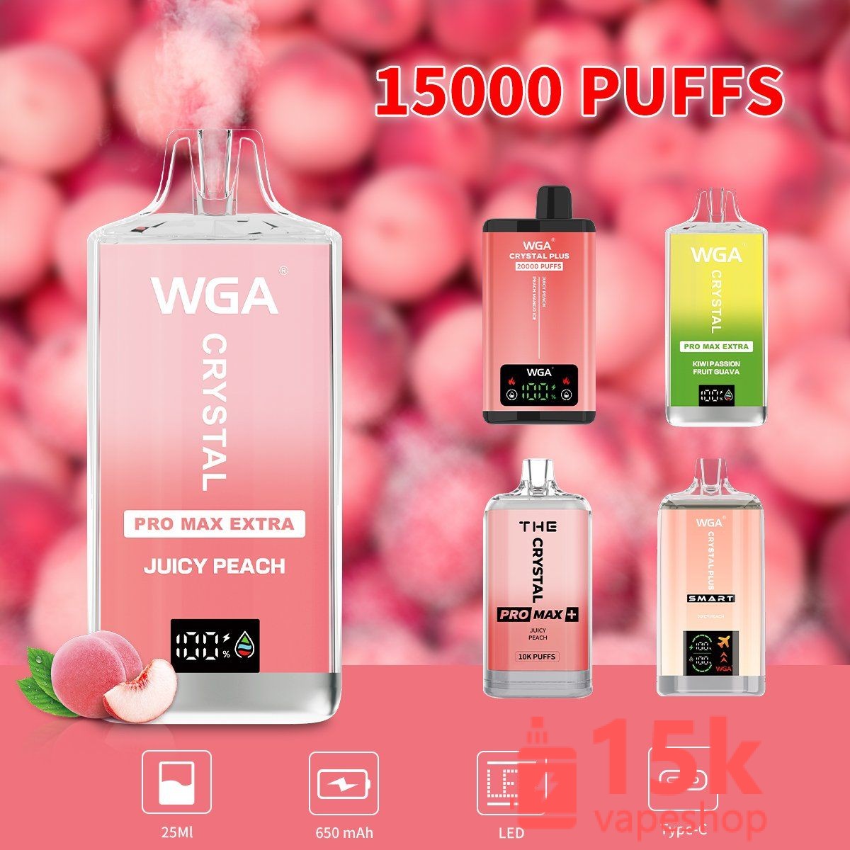 Wholesale Crystal 15K Disposable Vape Pen, 20000 Puffs, Fruit Flavors, FDA Certified, from German Warehouse - 画像 (3)
