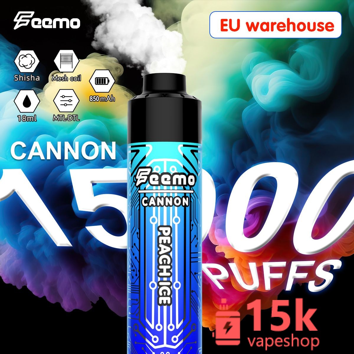 Wholesale Disposable Vape Pod 15K Puffs, 18ML Capacity, 850mAh Rechargeable, Fruit Flavors, OEM Supported - 画像 (3)