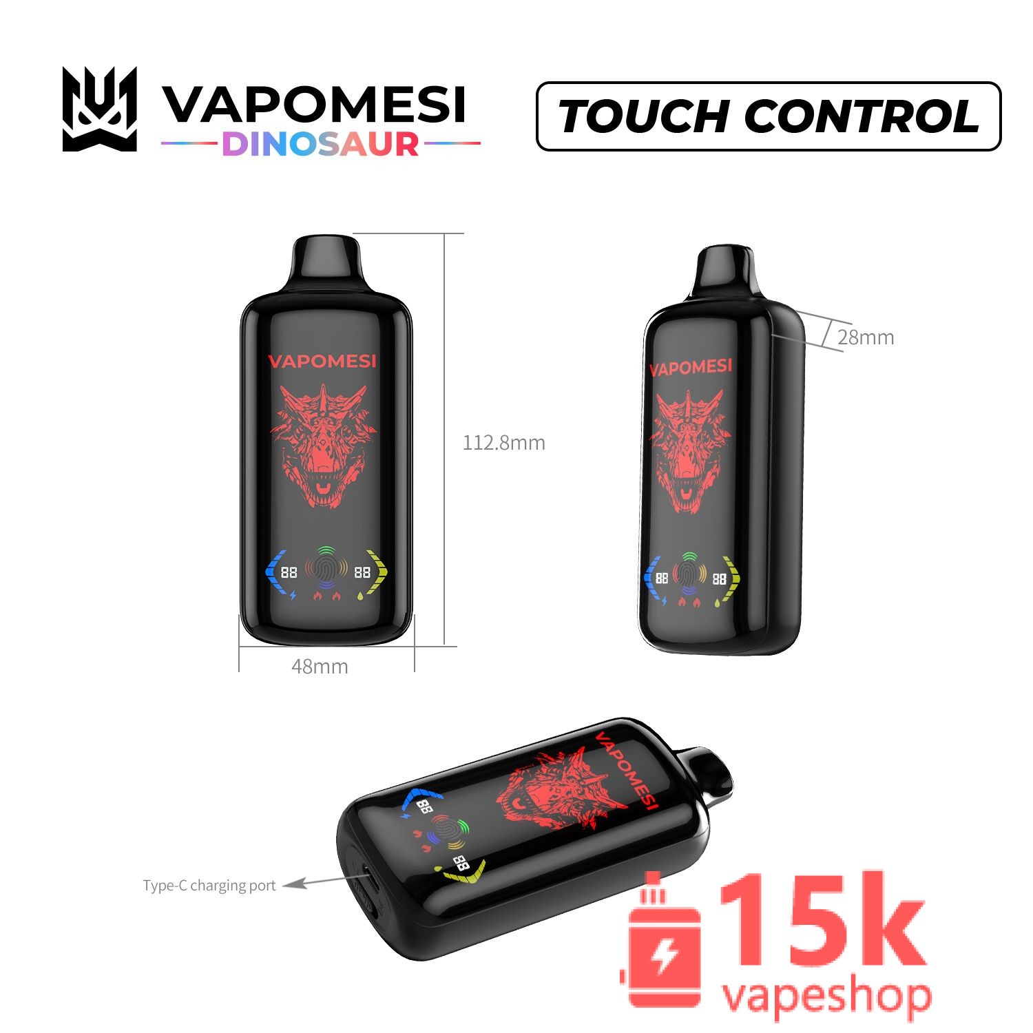 Wholesale EU Vape Puff Bar Vapomesi Dinosaur 20000-35000 Puffs with LED Touch Screen & Mesh Coil - 画像 (6)